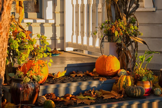 Fall porch display on a Winnetka home