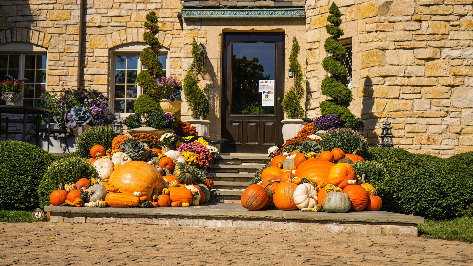 Heirloom fall porch display in Barrington, IL