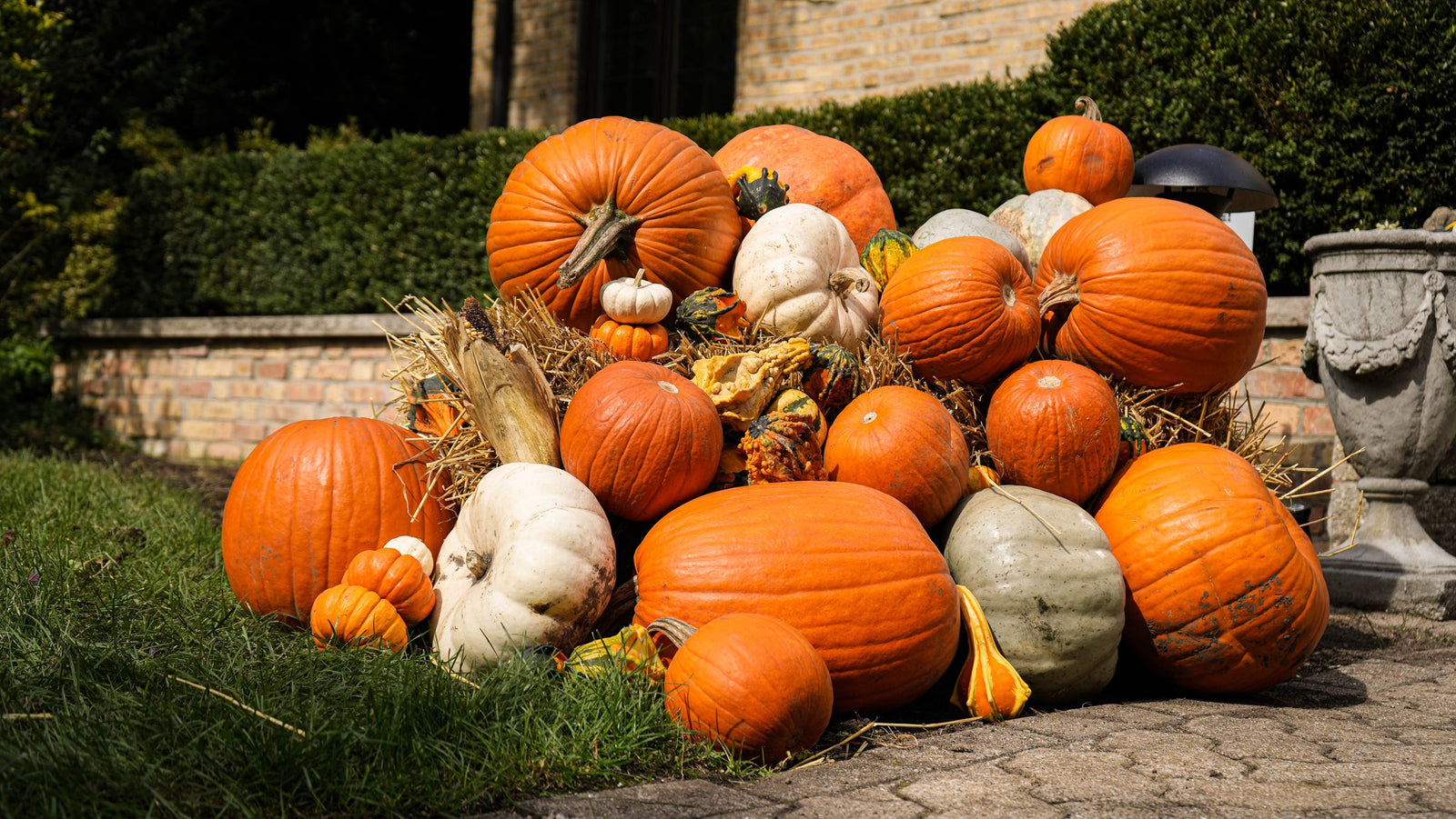 Heirloom fall porch display in Lemont, IL