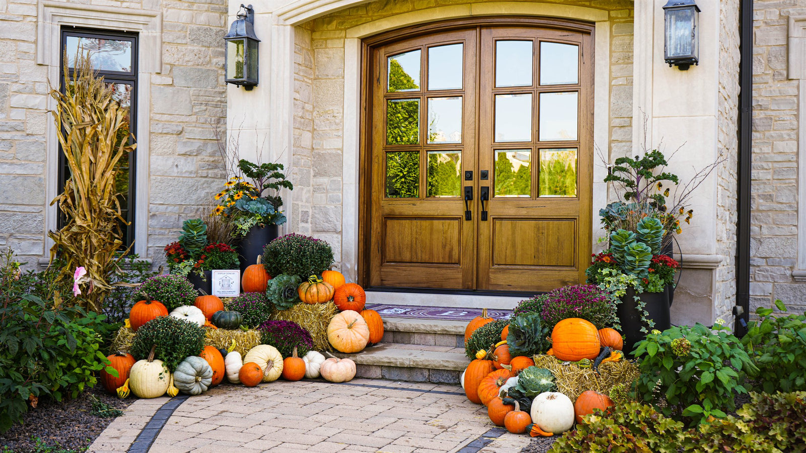 Heirloom fall porch display in Hinsdale, IL