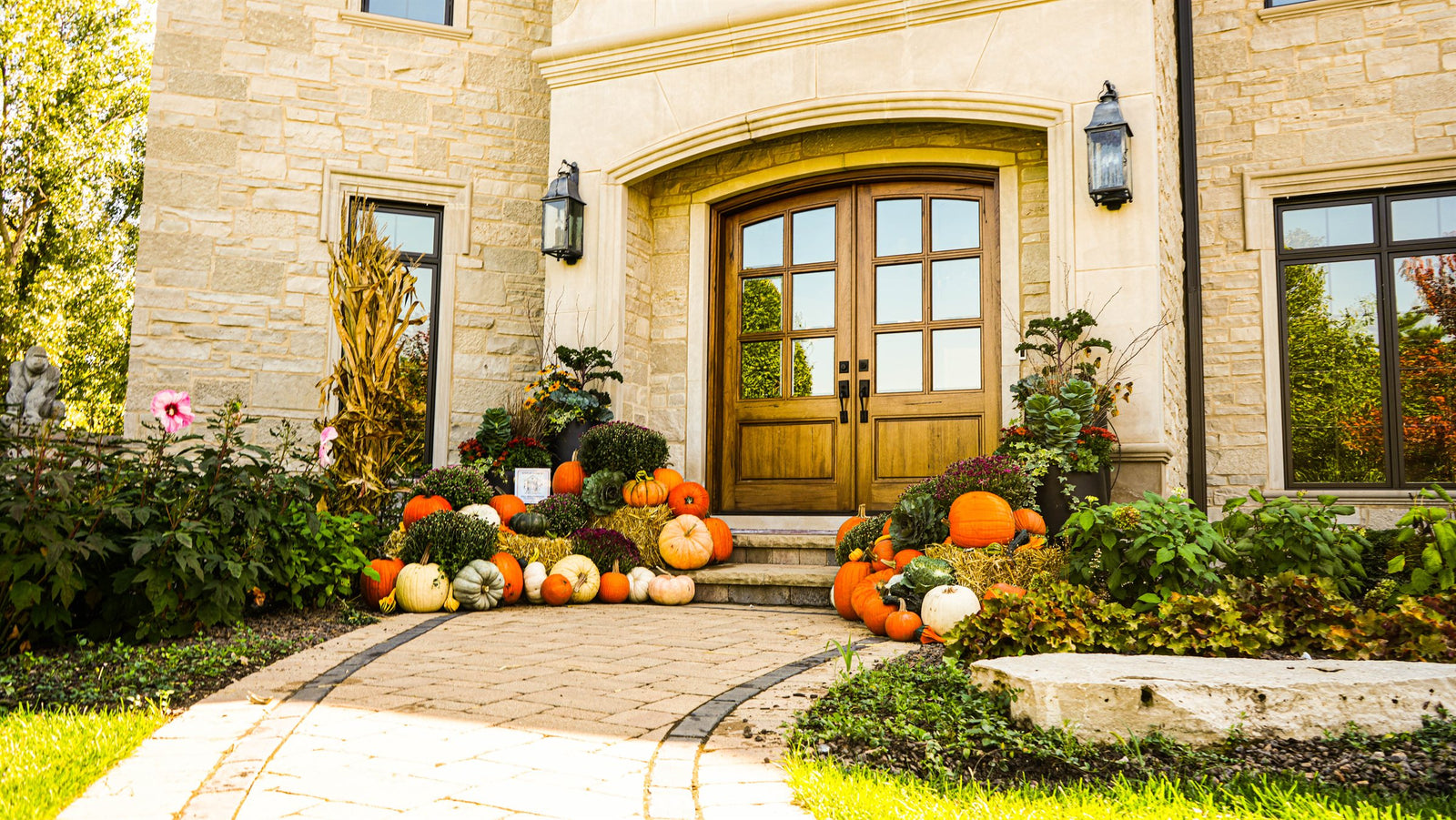 Heirloom fall porch display in Kildeer, IL